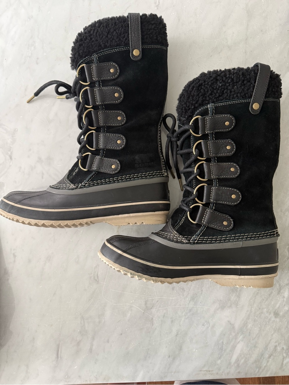 Sorel Black Faux-Shearling Lace-Up Waterproof Winter Boots